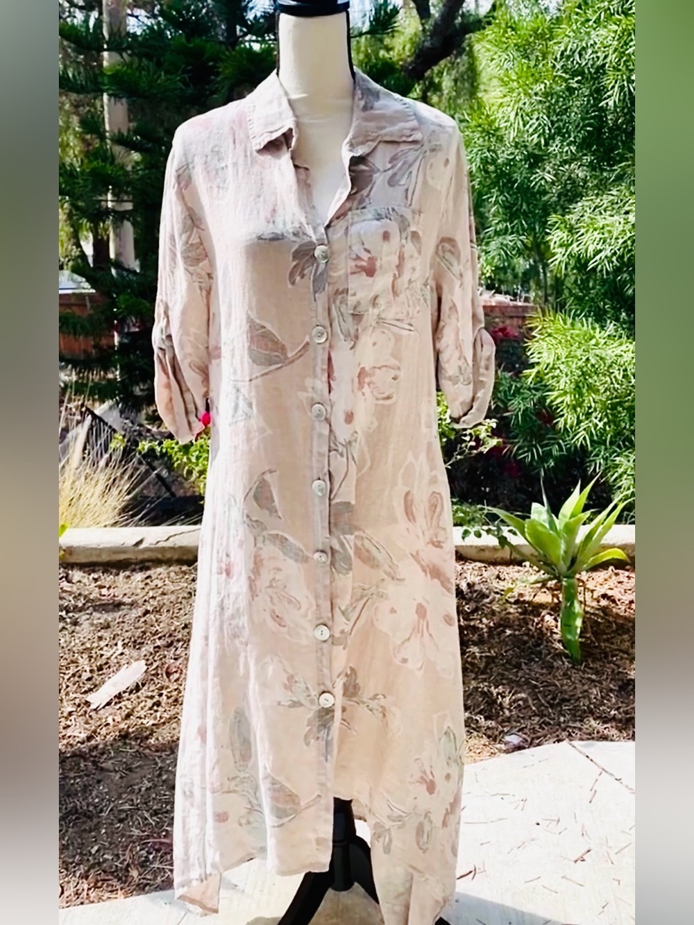 NWT Bella Amore Italian Linen Floral Shirt Dress